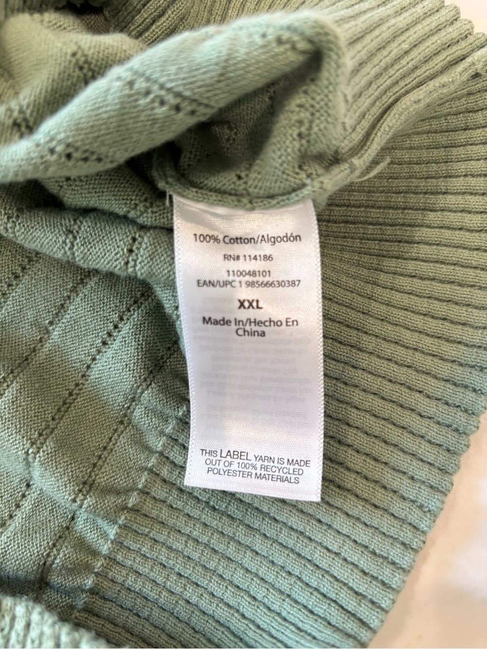 FRYE Sz XXL Sage Green Sweater Fine Gauge Cotton knit Ribbed Crew Short Sleeve - Picture 6 of 10